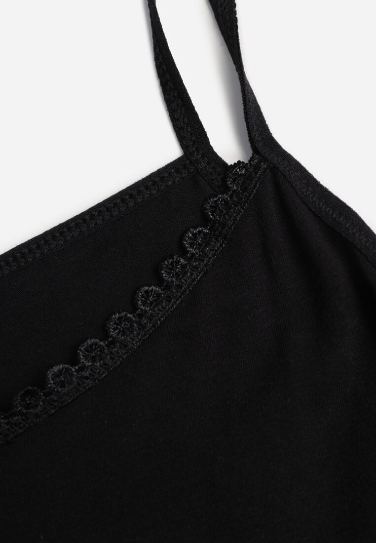 Czarny Bawełniany Top Bieliźniany z Koronką przy Dekolcie Berinda