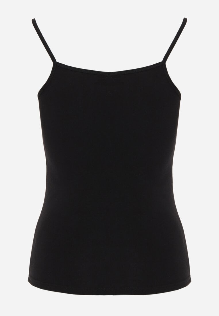 Czarny Bawełniany Top Bieliźniany z Koronką przy Dekolcie Berinda