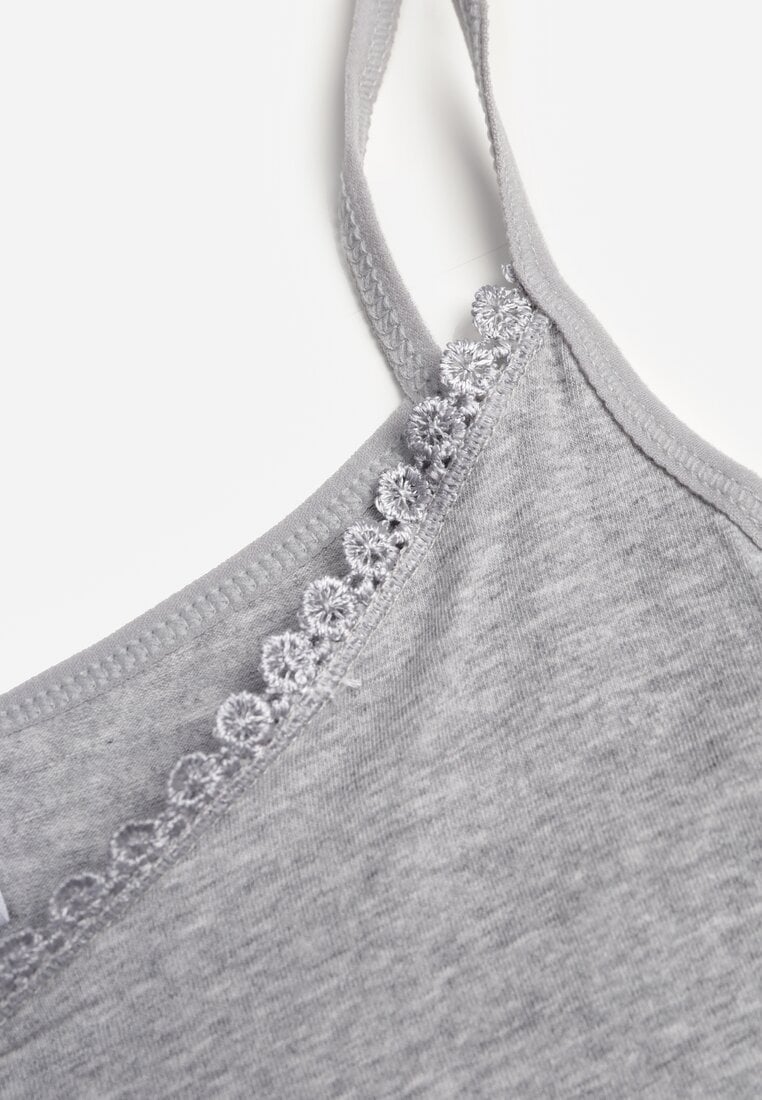 Ciemnoszary Bawełniany Top Bieliźniany z Koronką przy Dekolcie Berinda