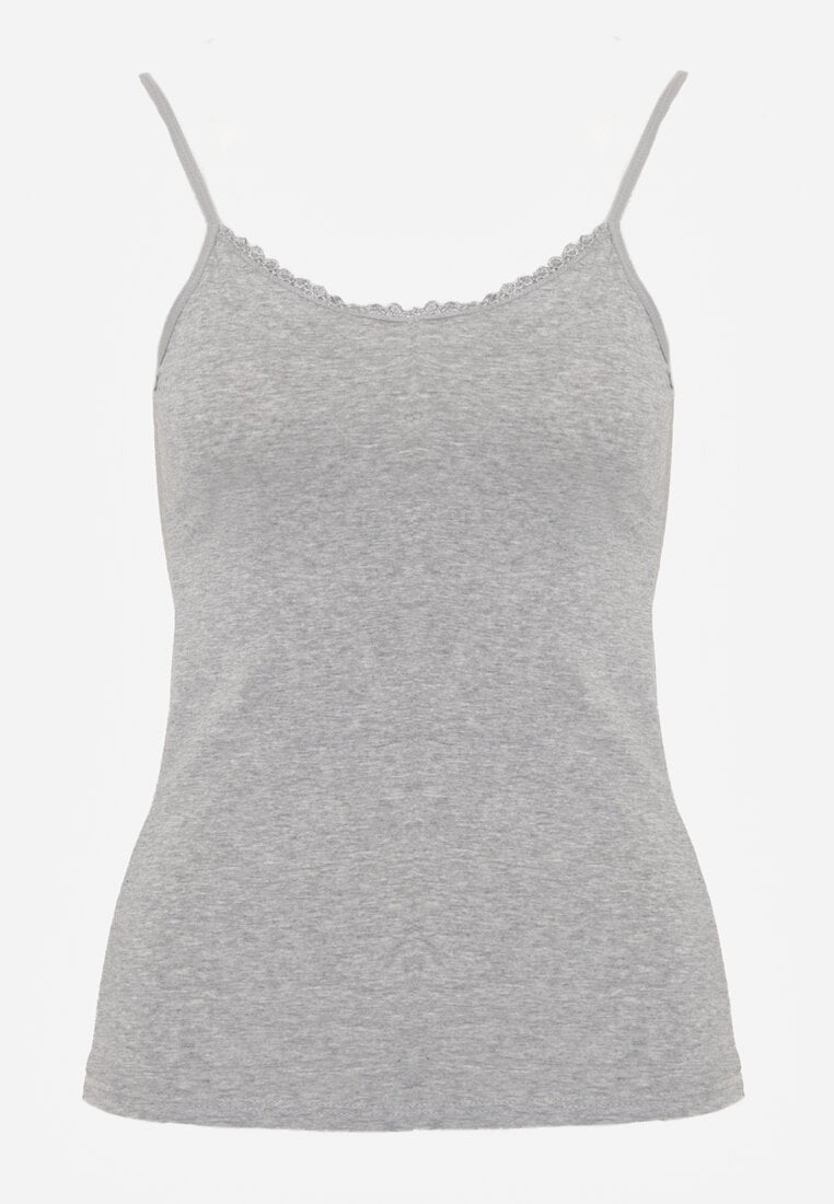 Ciemnoszary Bawełniany Top Bieliźniany z Koronką przy Dekolcie Berinda