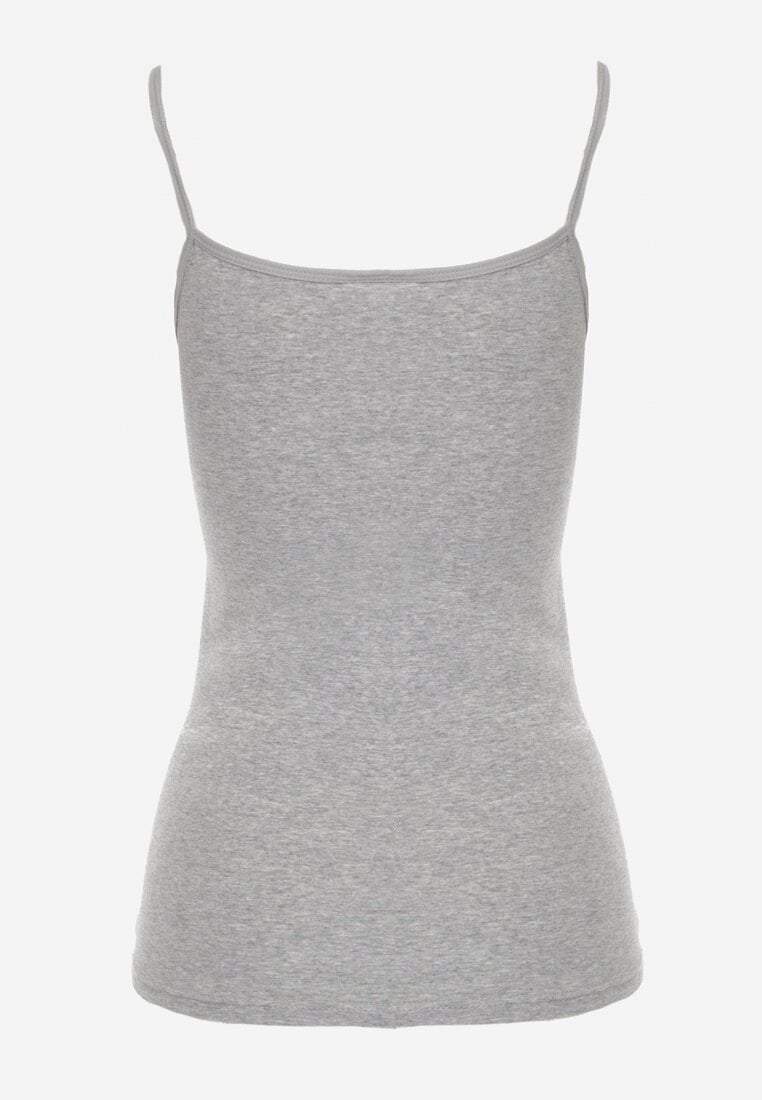 Ciemnoszary Bawełniany Top Bieliźniany z Koronką przy Dekolcie Berinda