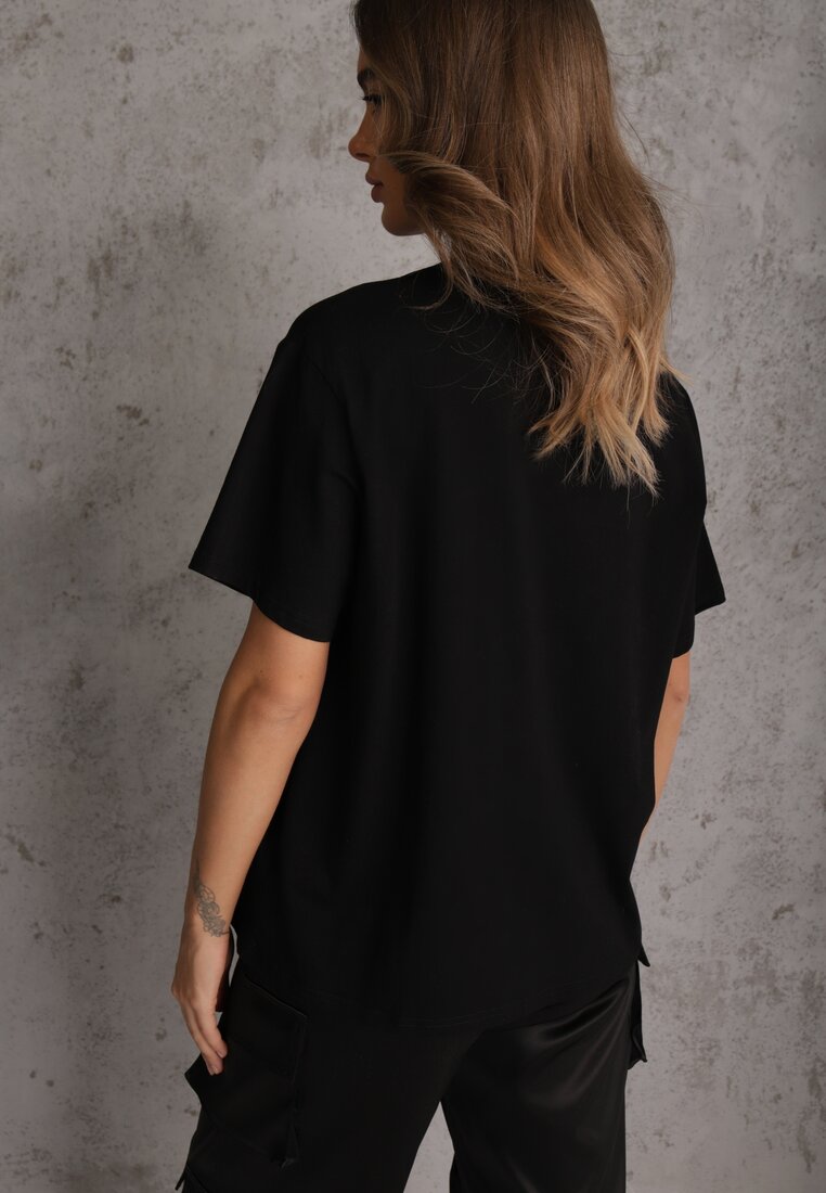 Czarny Bawełniany T-shirt o Kroju Oversize Neduna