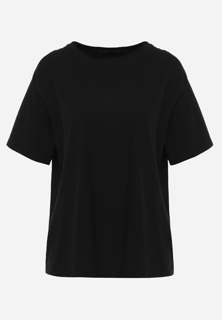 Czarny Bawełniany T-shirt o Kroju Oversize Neduna