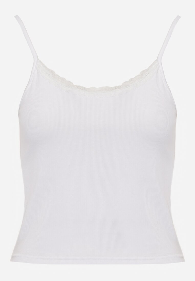 Biały Bieliźniany Top z Bawełny z Koronką na Regulowanych Ramiączkach Beralisse