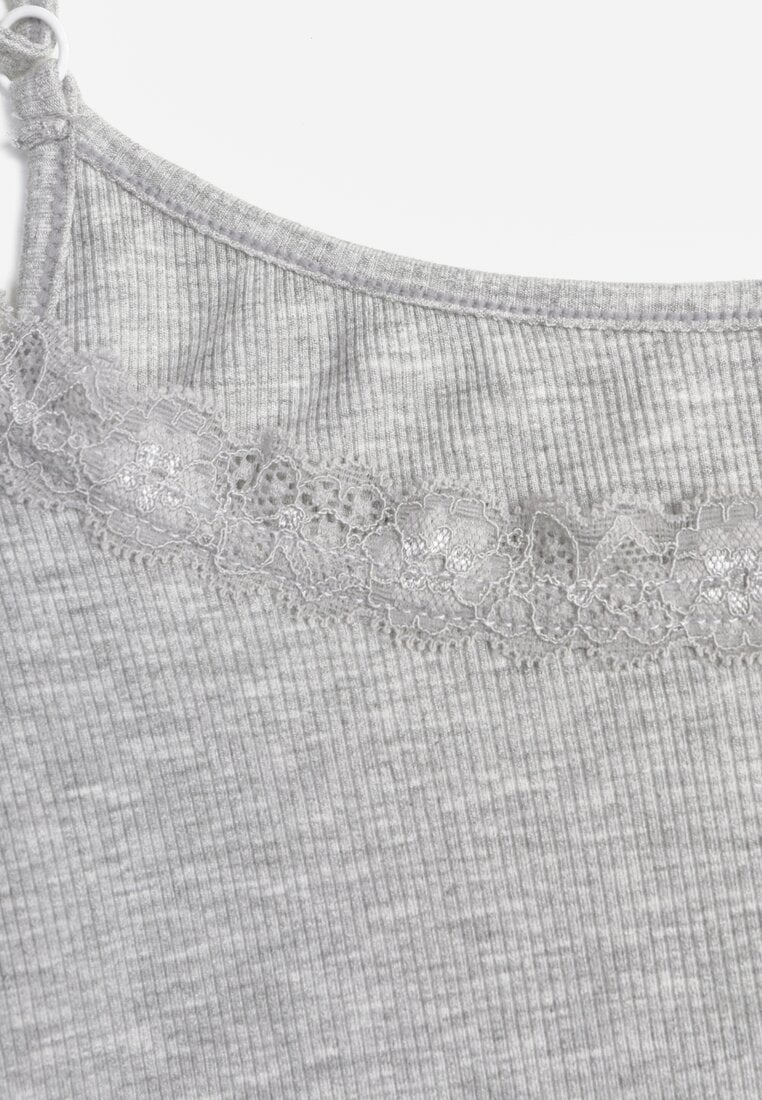 Szary Bieliźniany Top z Bawełny z Koronką na Regulowanych Ramiączkach Beralisse