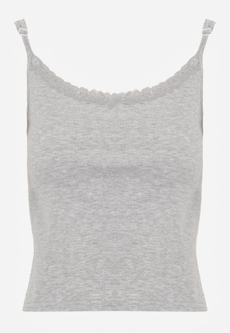 Szary Bieliźniany Top z Bawełny z Koronką na Regulowanych Ramiączkach Beralisse