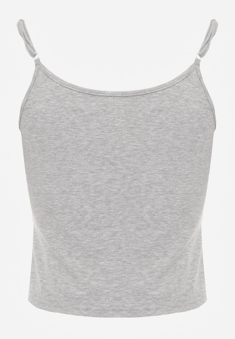 Szary Bieliźniany Top z Bawełny z Koronką na Regulowanych Ramiączkach Beralisse