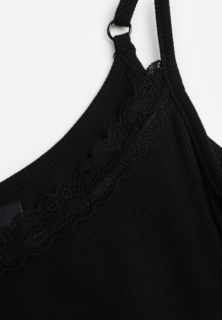 Czarny Bieliźniany Top z Bawełny z Koronką na Regulowanych Ramiączkach Beralisse