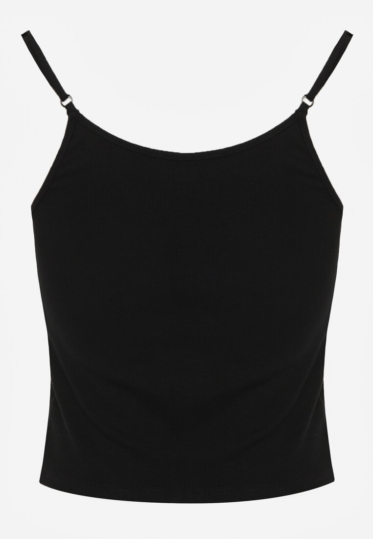 Czarny Bieliźniany Top z Bawełny z Koronką na Regulowanych Ramiączkach Beralisse