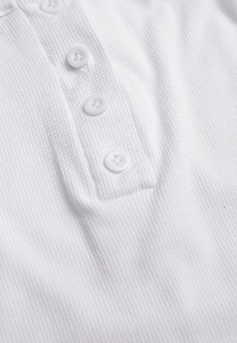 Biały Prążkowany Top na Ramiączkach z Bawełny z Guzikami Bernesa