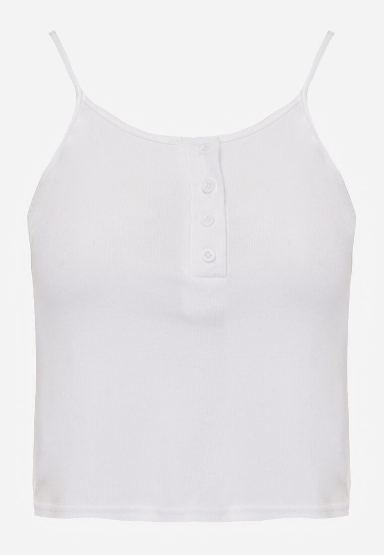 Biały Prążkowany Top na Ramiączkach z Bawełny z Guzikami Bernesa