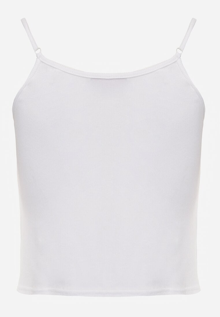 Biały Prążkowany Top na Ramiączkach z Bawełny z Guzikami Bernesa