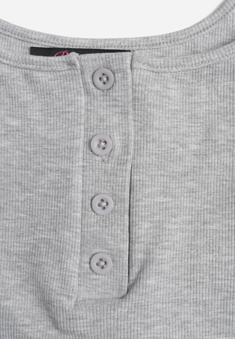 Szary Prążkowany Top na Ramiączkach z Bawełny z Guzikami Bernesa