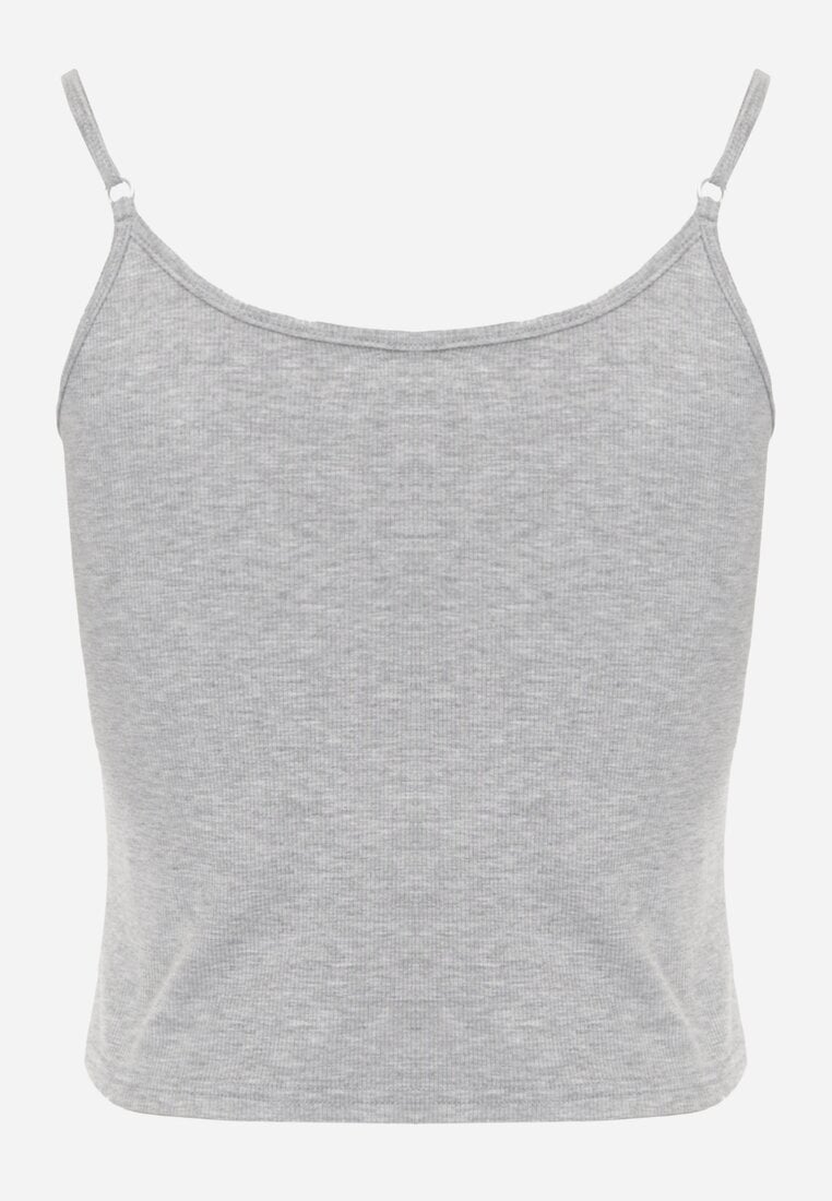 Szary Prążkowany Top na Ramiączkach z Bawełny z Guzikami Bernesa