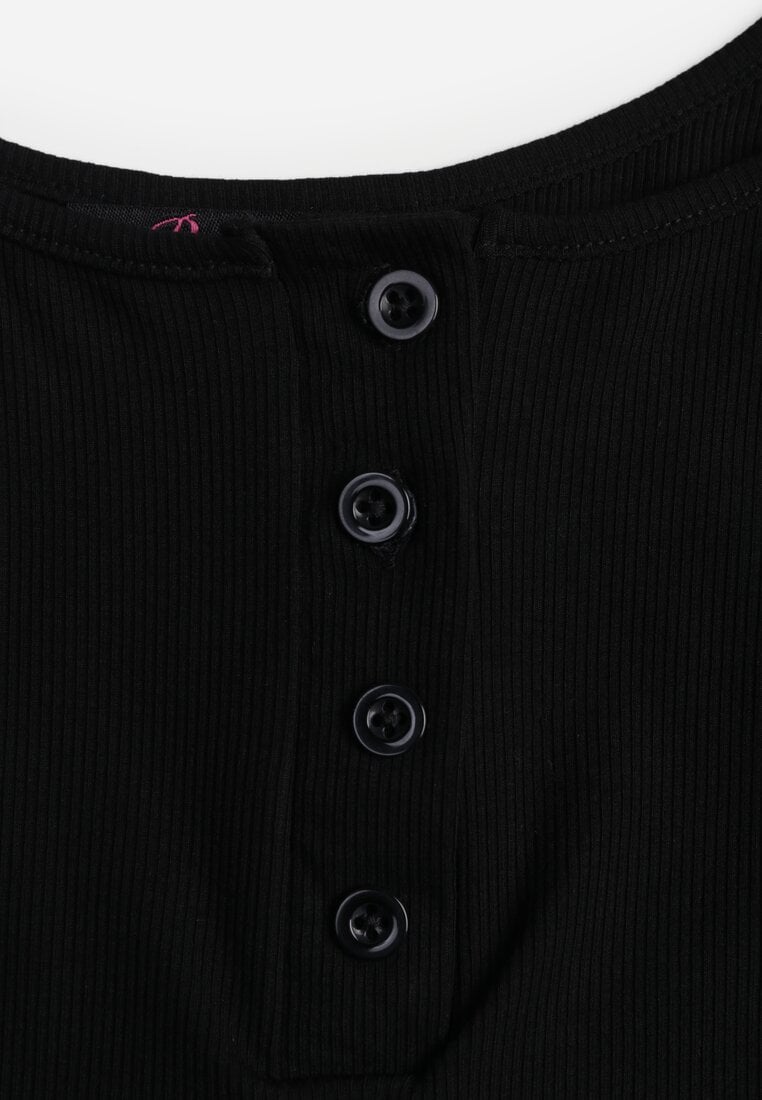 Czarny Prążkowany Top na Ramiączkach z Bawełny z Guzikami Bernesa