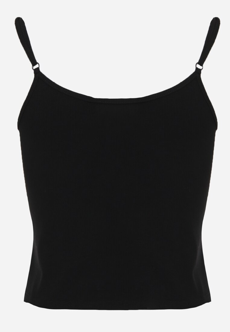 Czarny Prążkowany Top na Ramiączkach z Bawełny z Guzikami Bernesa