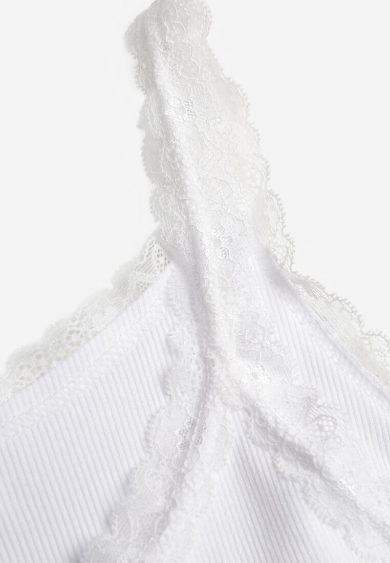 Biały Bawełniany Top z Koronką i Guzikami przy Dekolcie Berinde