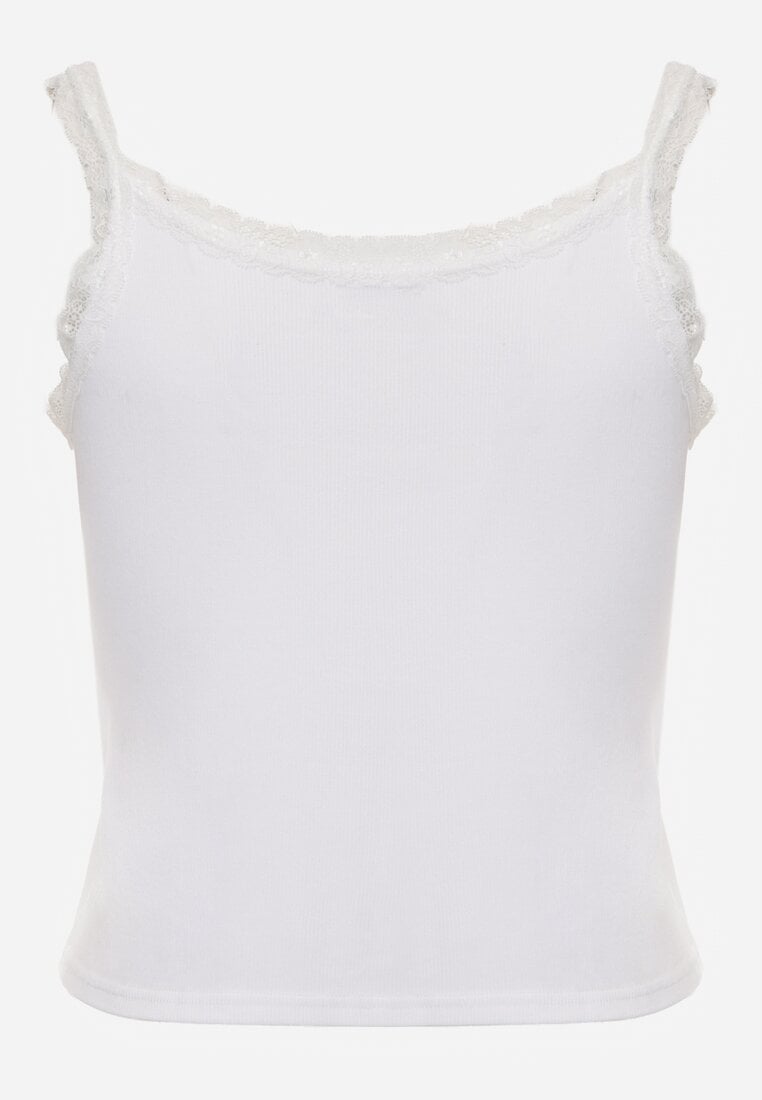 Biały Bawełniany Top z Koronką i Guzikami przy Dekolcie Berinde
