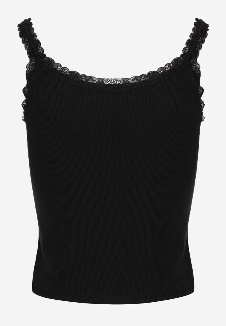 Czarny Bawełniany Top z Koronką i Guzikami przy Dekolcie Berinde