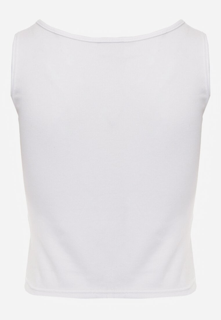 Biały Bawełniany Tank Top w Prążki z Ozdobnymi Guziczkami Bernissa