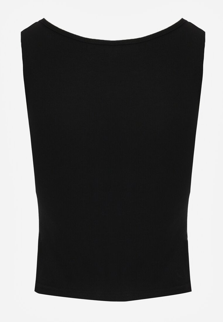Czarny Bawełniany Tank Top w Prążki z Ozdobnymi Guziczkami Bernissa