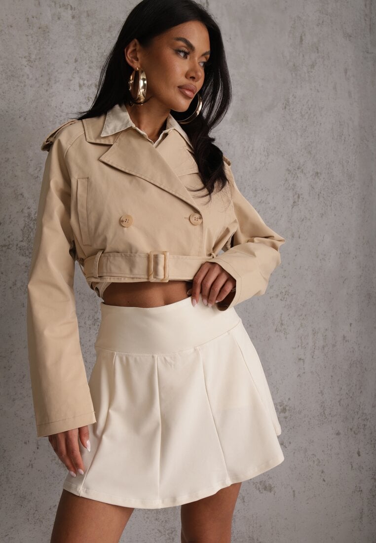 Białe Tenisowe Spódnico-Spodenki z Elastycznego Materiału Natennia