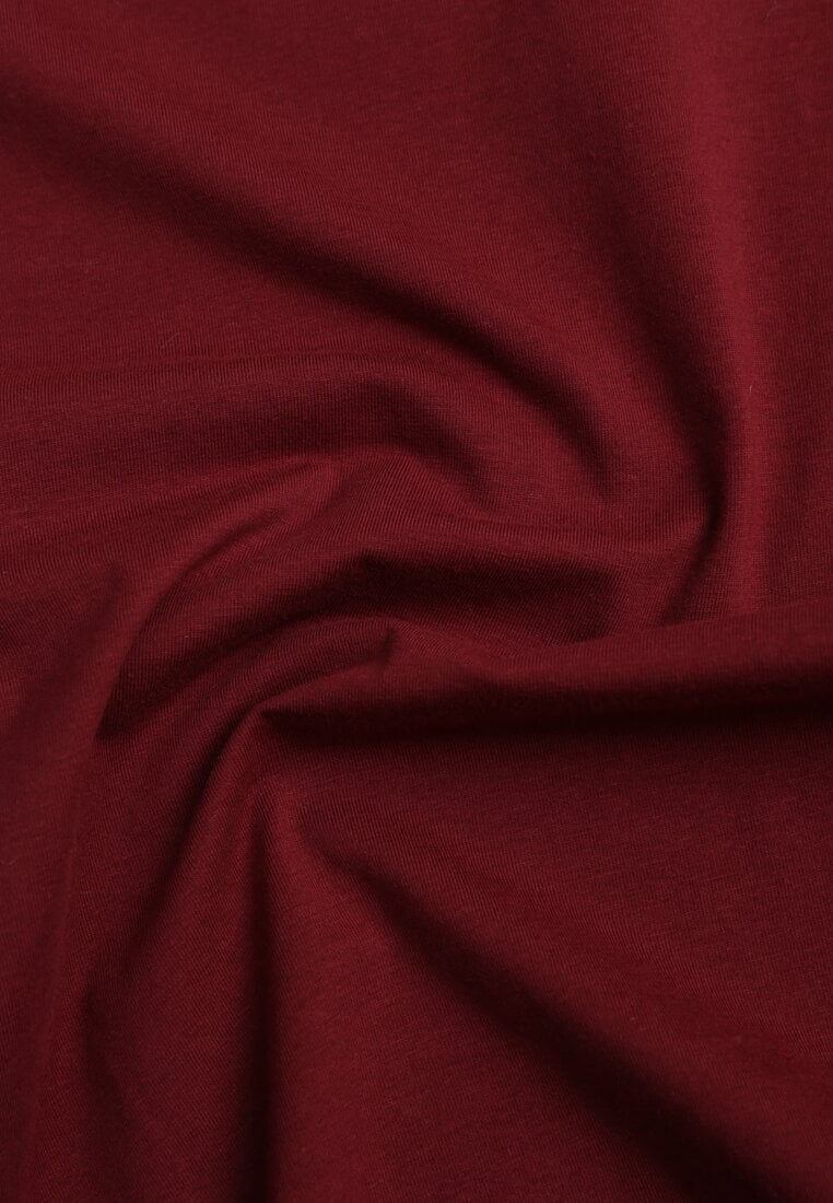 Bordowy T-shirt z Bawełny z Okrągłym Dekoltem Nedima