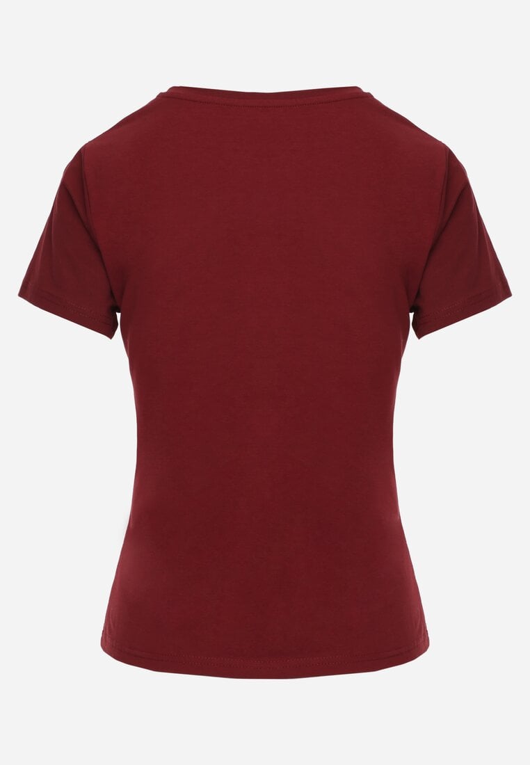 Bordowy T-shirt z Bawełny z Okrągłym Dekoltem Nedima
