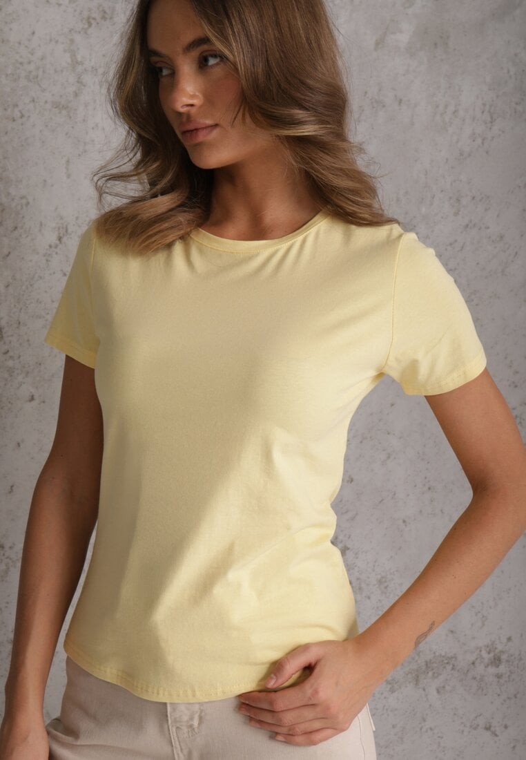Żółty T-shirt z Bawełny z Okrągłym Dekoltem Nedima