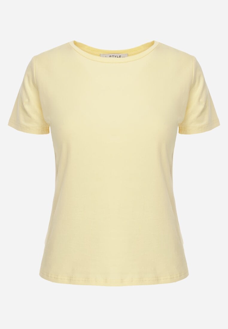 Żółty T-shirt z Bawełny z Okrągłym Dekoltem Nedima