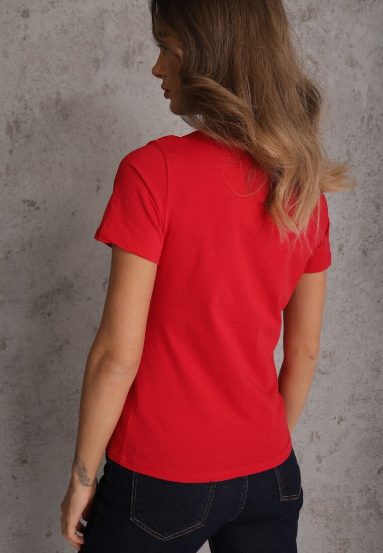 Czerwony T-shirt z Bawełny z Okrągłym Dekoltem Nedima