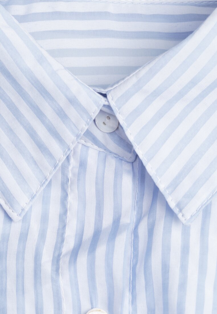 Niebieska Koszula Oversize z Tencelu w Paski z Haftowanym Wzorem Tidore