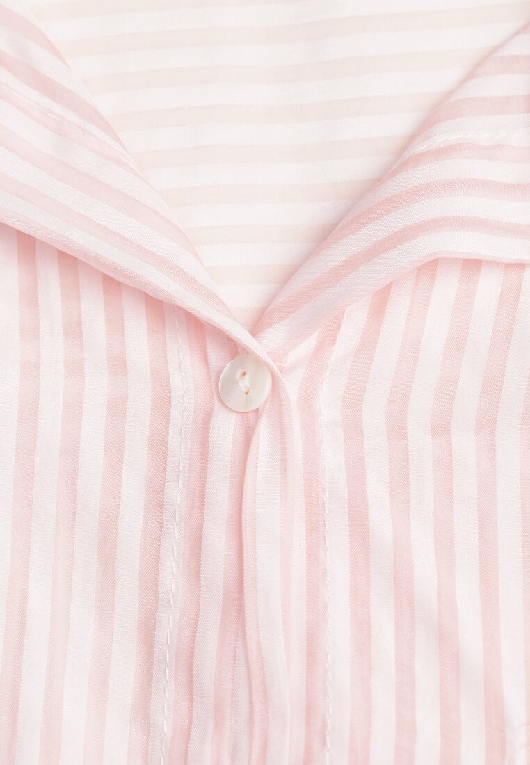 Różowa Koszula Oversize z Tencelu w Paski z Haftowanym Wzorem Tidore