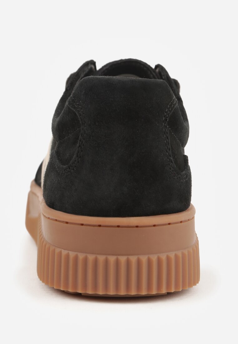 Czarne Sneakersy Retro Tenisówki z Naturalnego Zamszu ze Skórzaną Wkładką Beralene