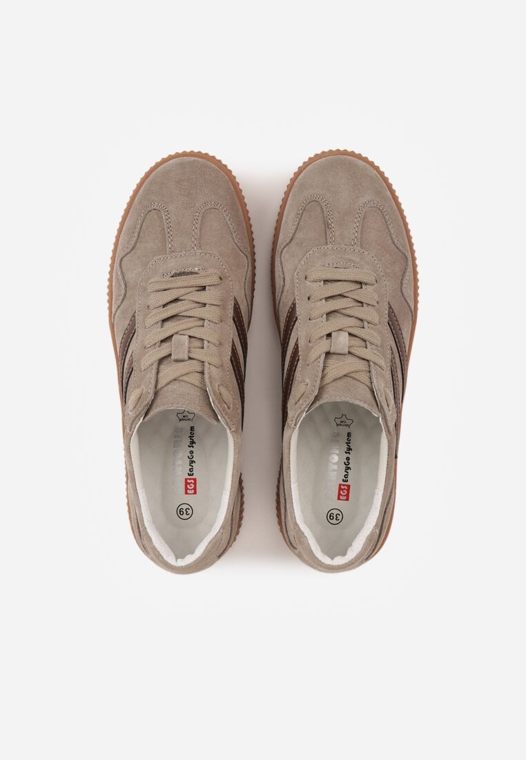 Beżowe Sneakersy Retro Tenisówki z Naturalnego Zamszu ze Skórzaną Wkładką Beralene