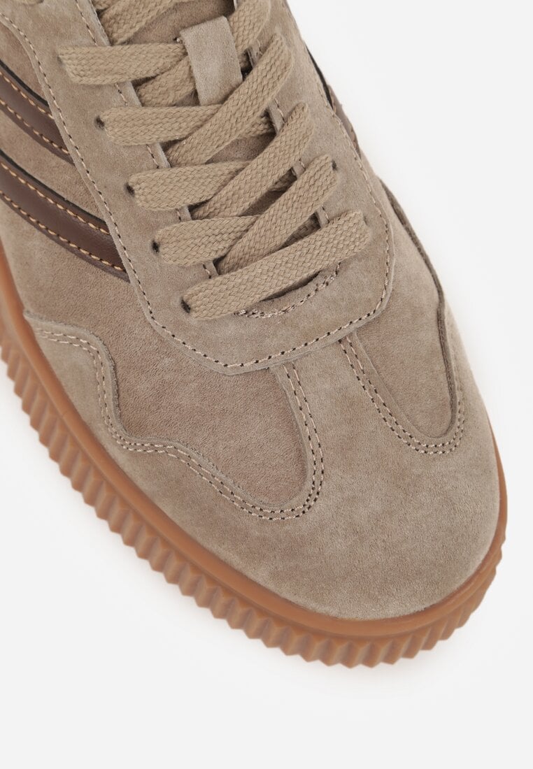 Beżowe Sneakersy Retro Tenisówki z Naturalnego Zamszu ze Skórzaną Wkładką Beralene