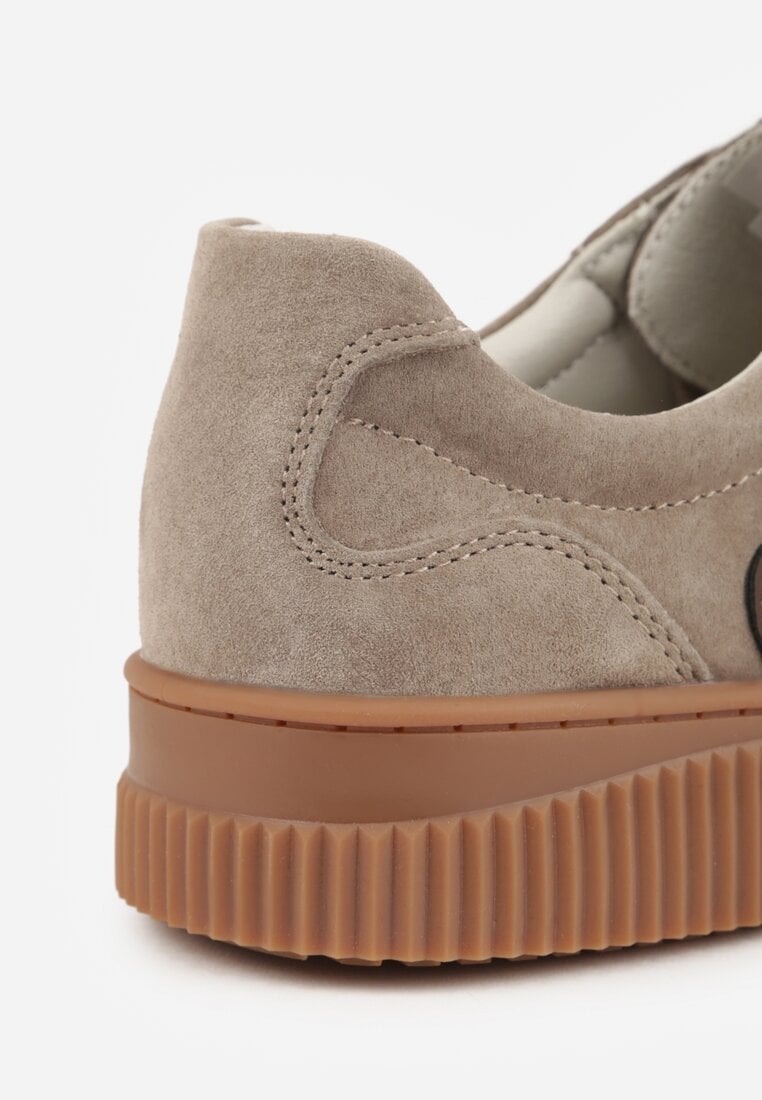 Beżowe Sneakersy Retro Tenisówki z Naturalnego Zamszu ze Skórzaną Wkładką Beralene