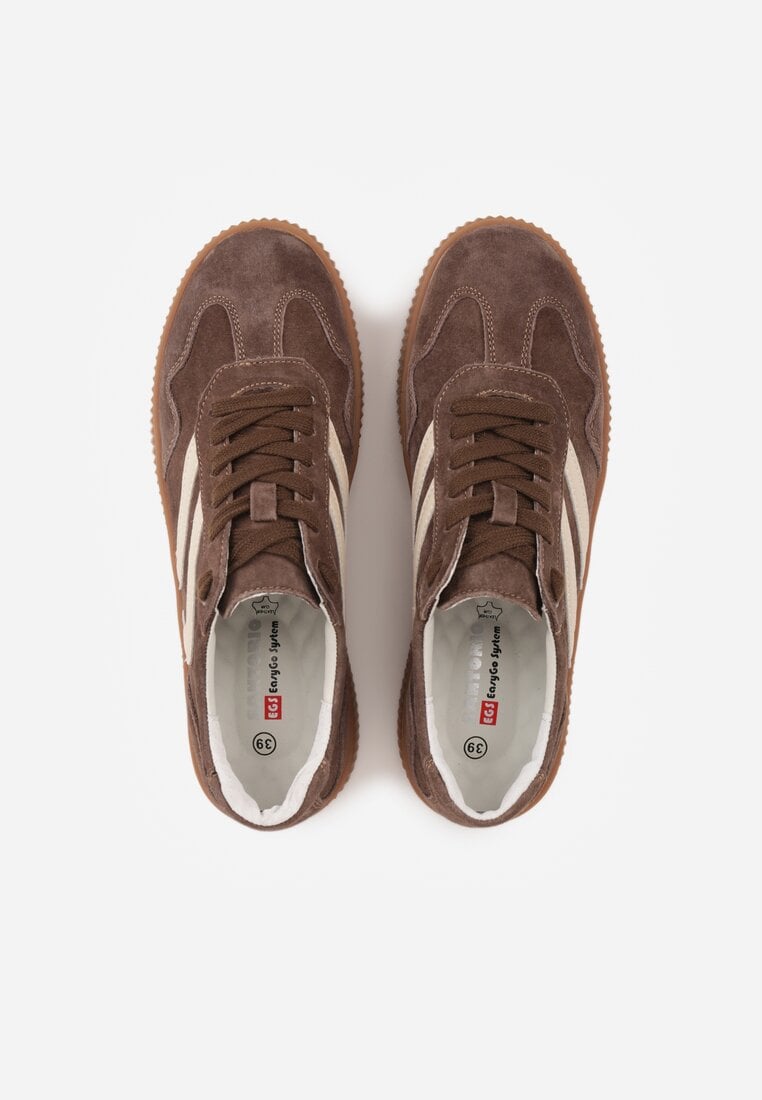 Ciemnobrązowe Sneakersy Retro Tenisówki z Naturalnego Zamszu ze Skórzaną Wkładką Beralene