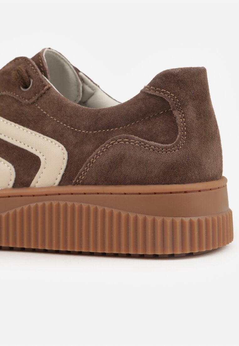 Ciemnobrązowe Sneakersy Retro Tenisówki z Naturalnego Zamszu ze Skórzaną Wkładką Beralene