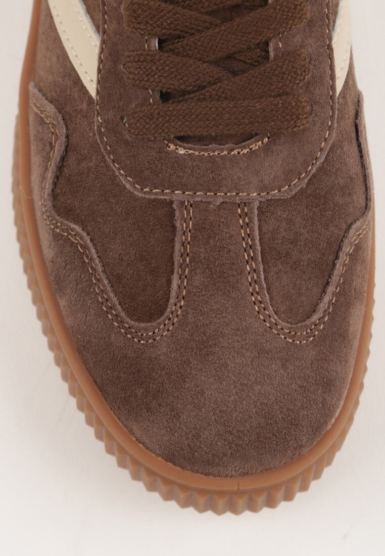 Ciemnobrązowe Sneakersy Retro Tenisówki z Naturalnego Zamszu ze Skórzaną Wkładką Beralene