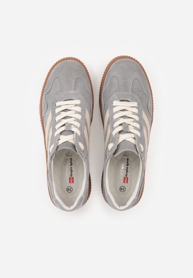 Ciemnoszare Sneakersy Retro Tenisówki z Naturalnego Zamszu ze Skórzaną Wkładką Beralene