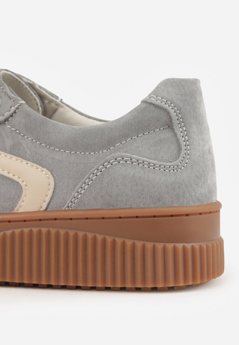 Ciemnoszare Sneakersy Retro Tenisówki z Naturalnego Zamszu ze Skórzaną Wkładką Beralene