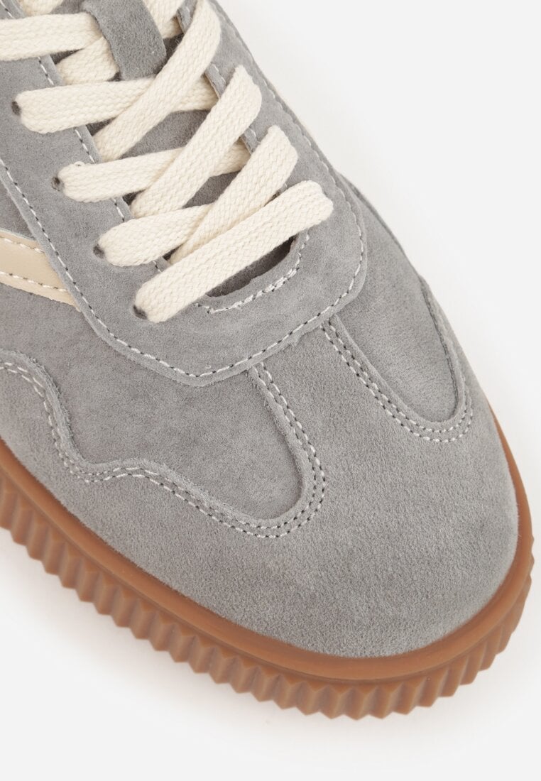 Ciemnoszare Sneakersy Retro Tenisówki z Naturalnego Zamszu ze Skórzaną Wkładką Beralene