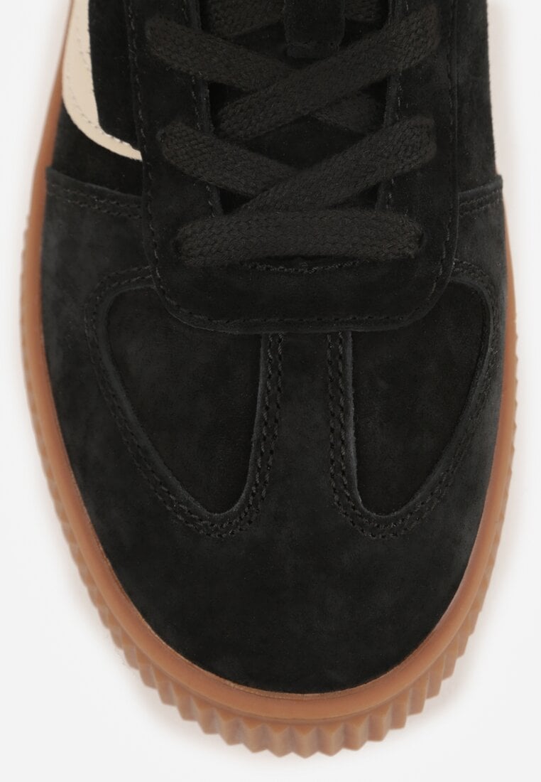 Czarne Sneakersy Kultowe Tenisówki z Zamszu Naturalnego ze Skórzaną Wkładką Rionae