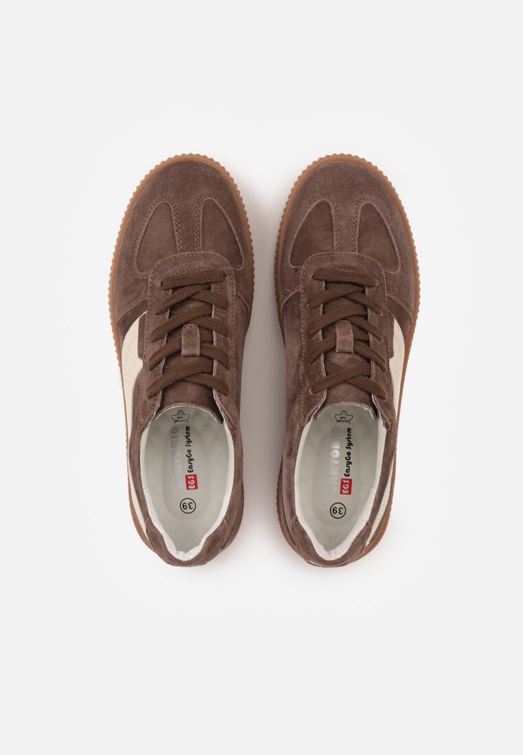 Ciemnobrązowe Sneakersy Kultowe Tenisówki z Zamszu Naturalnego ze Skórzaną Wkładką Rionae