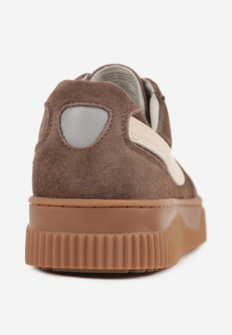 Ciemnobrązowe Sneakersy Kultowe Tenisówki z Zamszu Naturalnego ze Skórzaną Wkładką Rionae