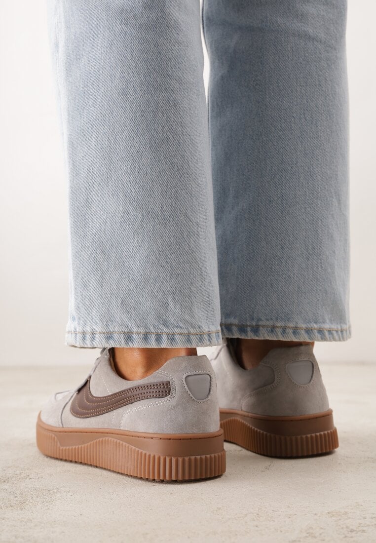 Szare Sneakersy Kultowe Tenisówki z Zamszu Naturalnego ze Skórzaną Wkładką Rionae