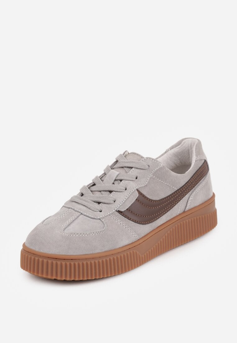 Szare Sneakersy Kultowe Tenisówki z Zamszu Naturalnego ze Skórzaną Wkładką Rionae