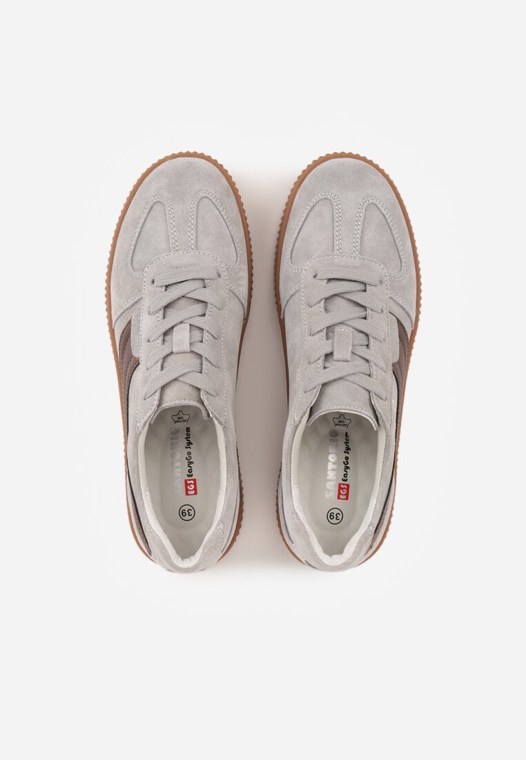 Szare Sneakersy Kultowe Tenisówki z Zamszu Naturalnego ze Skórzaną Wkładką Rionae