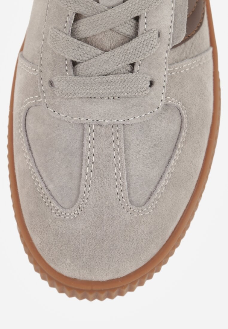 Szare Sneakersy Kultowe Tenisówki z Zamszu Naturalnego ze Skórzaną Wkładką Rionae